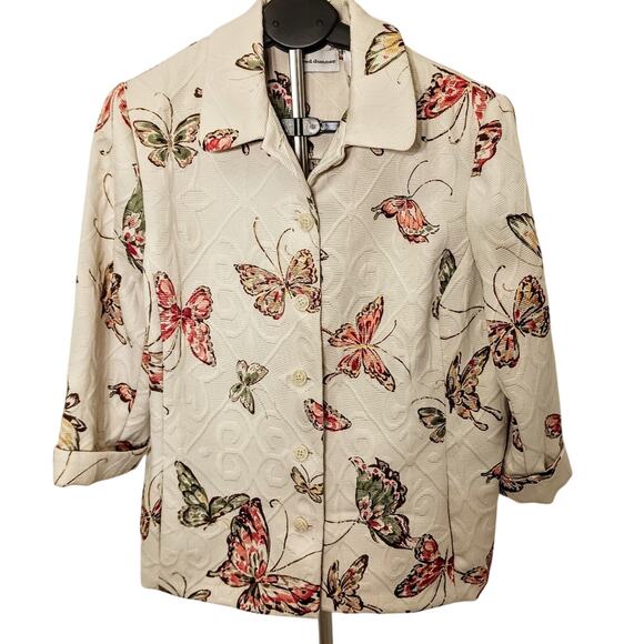 Alfred Dunner Butterfly Jacket Plus Sz 16 Ivory Brocade Textured Cottage Career - Picture 14 of 16